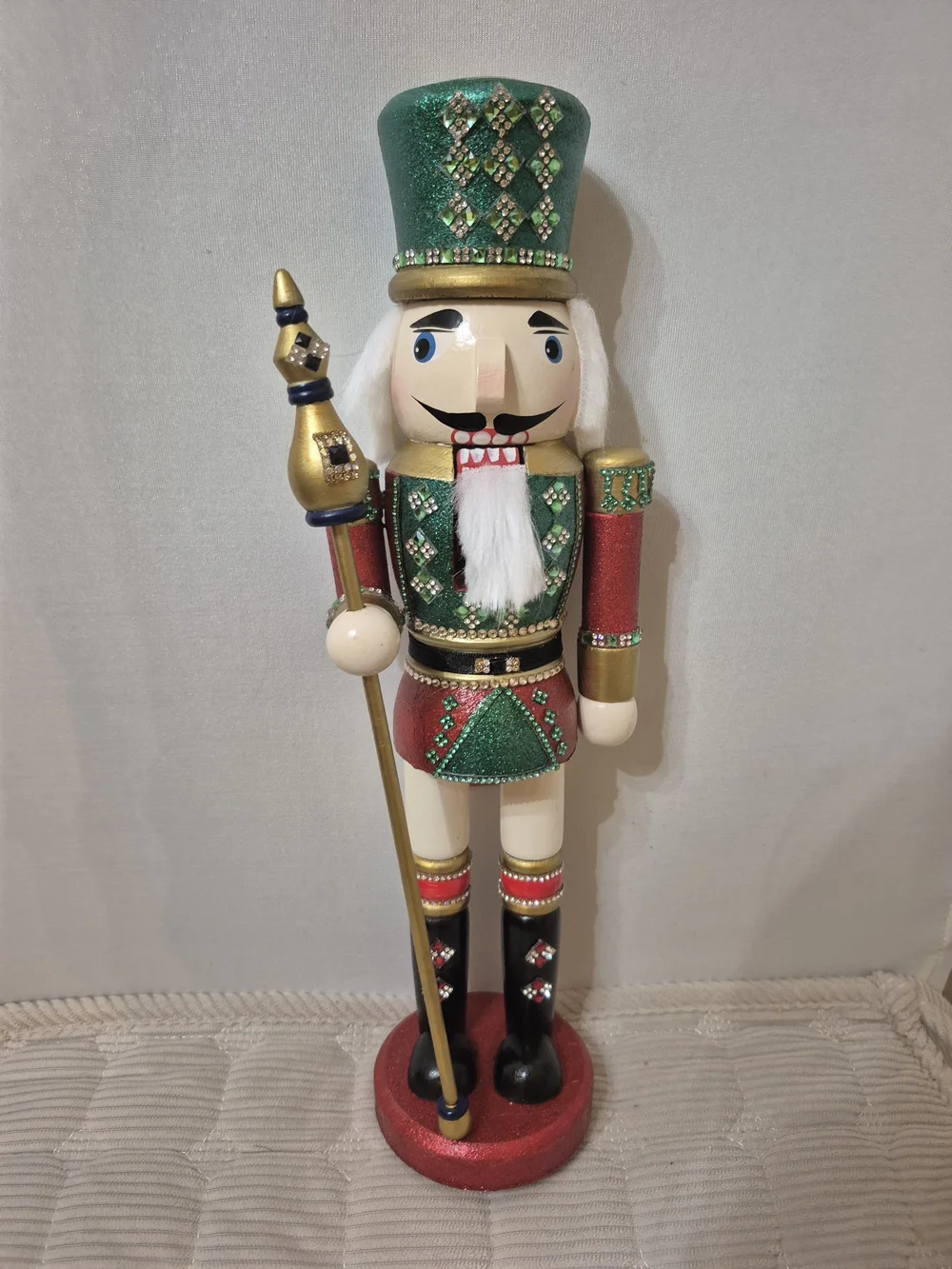 Festive Green & Red Nutcracker Soldier Holiday Figurine